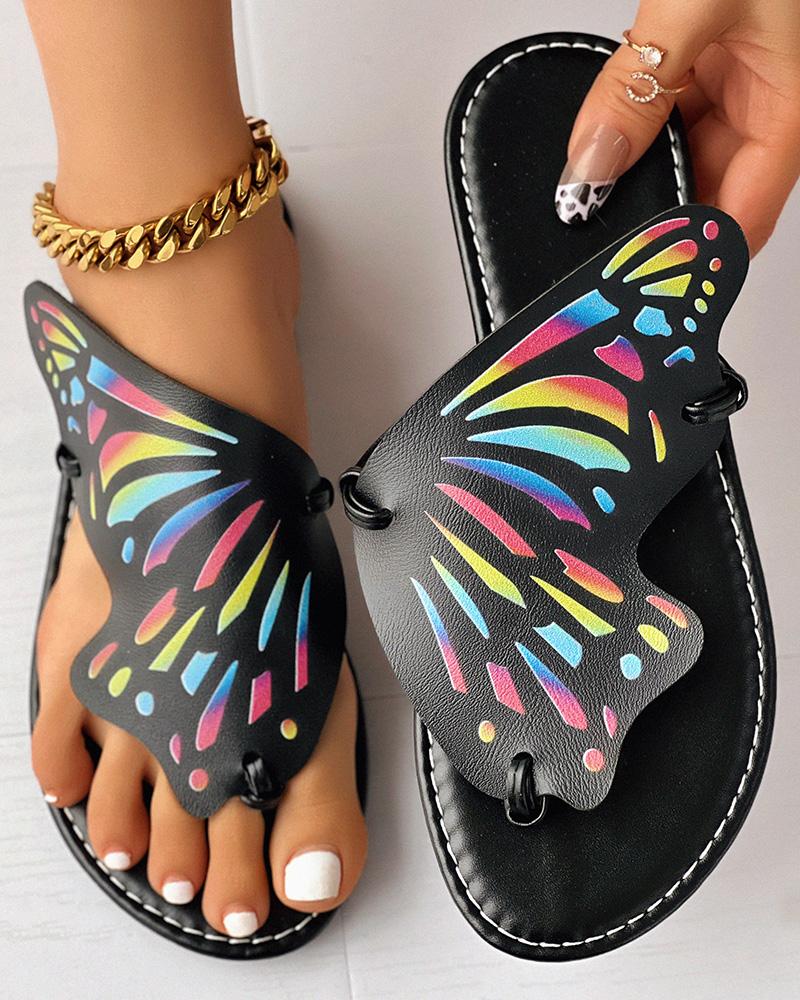 

Butterfly Shaped Toe Post Slippers, Black