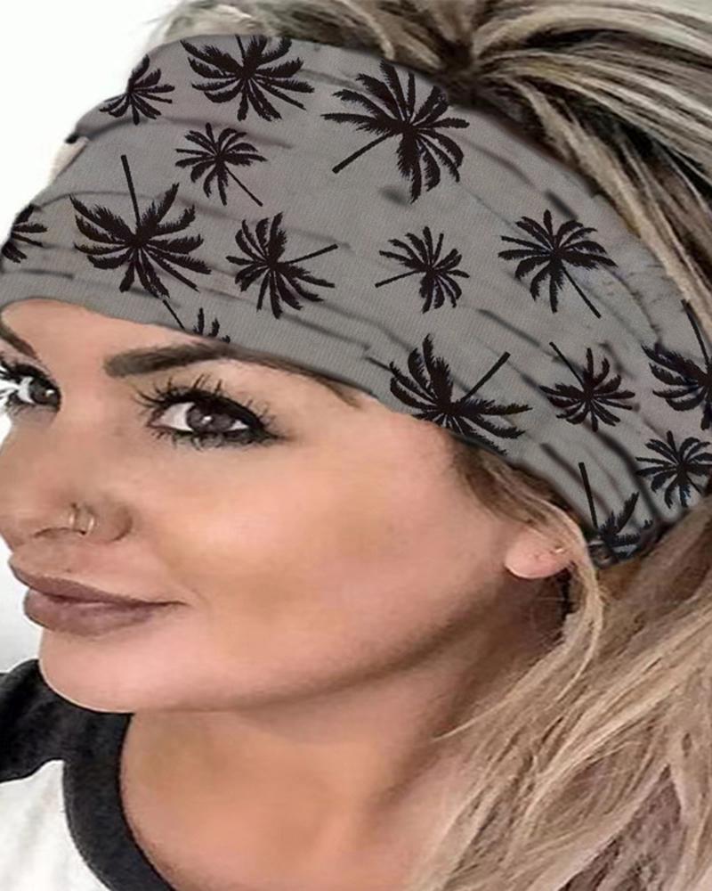 

1pc Coconut Tree Print Yoga Sports Wide Headband, Gray