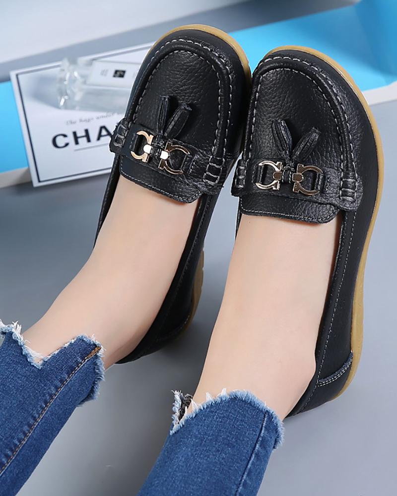 

Tassel Metal Decor Slip On Moccasins Shoes, Black