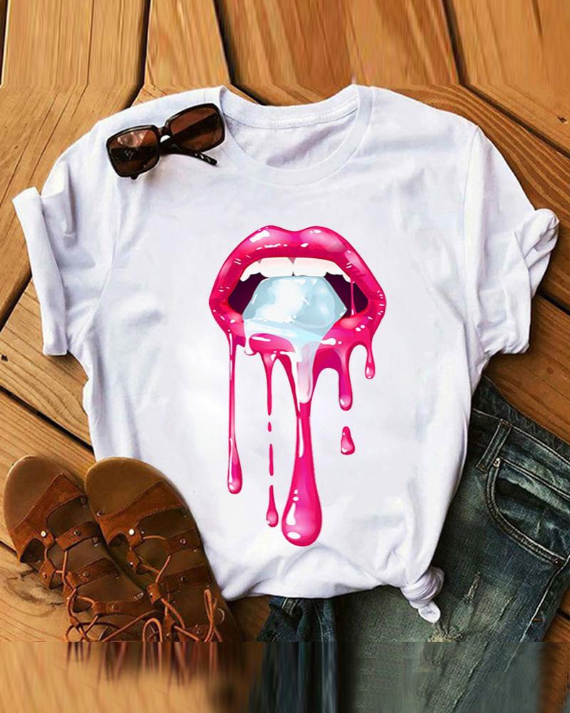 

Creative Lip Print Short Sleeve T-shirt, Style2