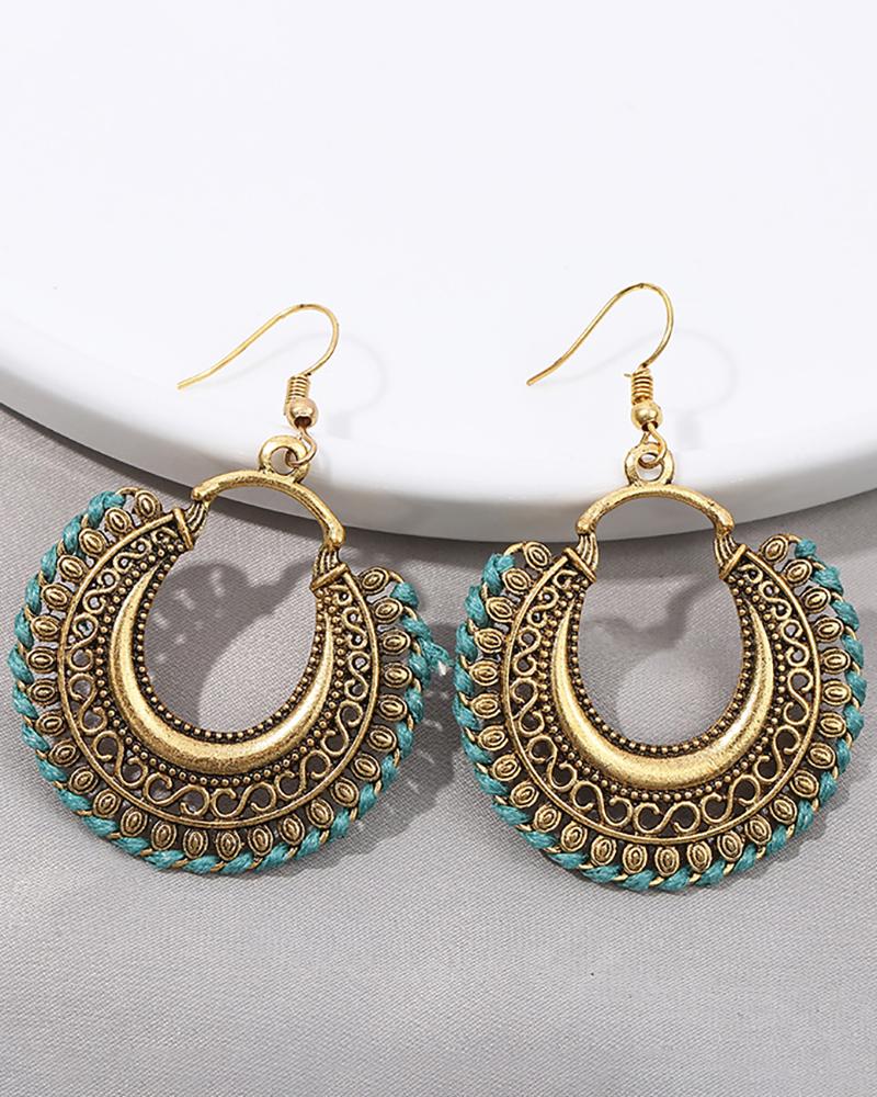 

1Pair Clan Retro Tribal Pattern Hoop Earrings, Blue