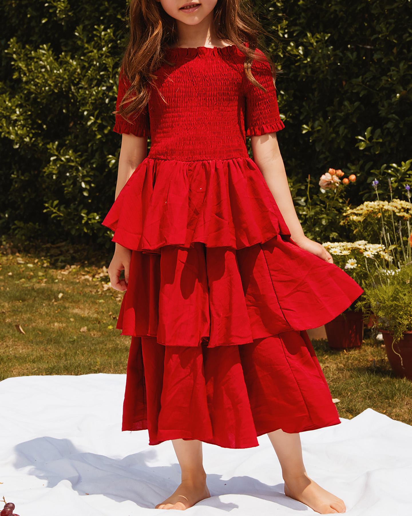 

Mommy & me Off Shoulder Layered Ruffles Dress, Style1
