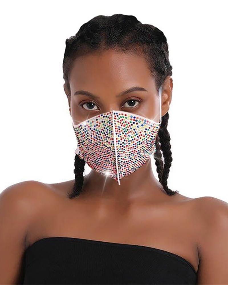 

Daisy Pattern Colorblock Bling Rhinestone Face Mask, Multicolor