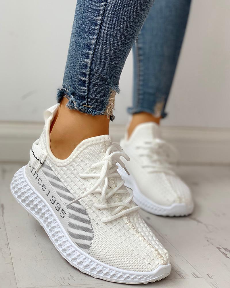 

Lace-Up Breathable Casual Sneakers, White