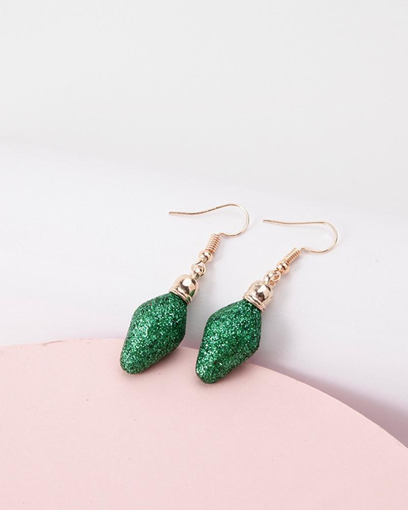 

1Pair Christmas Light Bulb Shaped Drop Earrings, Green