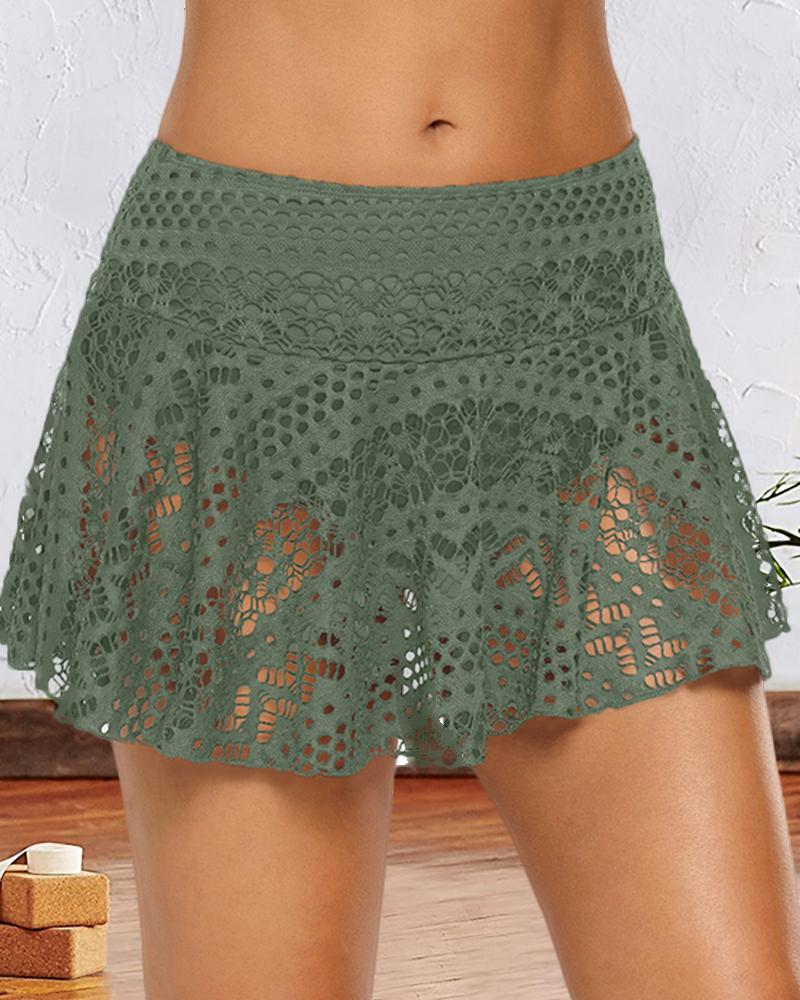 

Crochet Lace Hollow Out Swimwear Culotte Shorts, Green