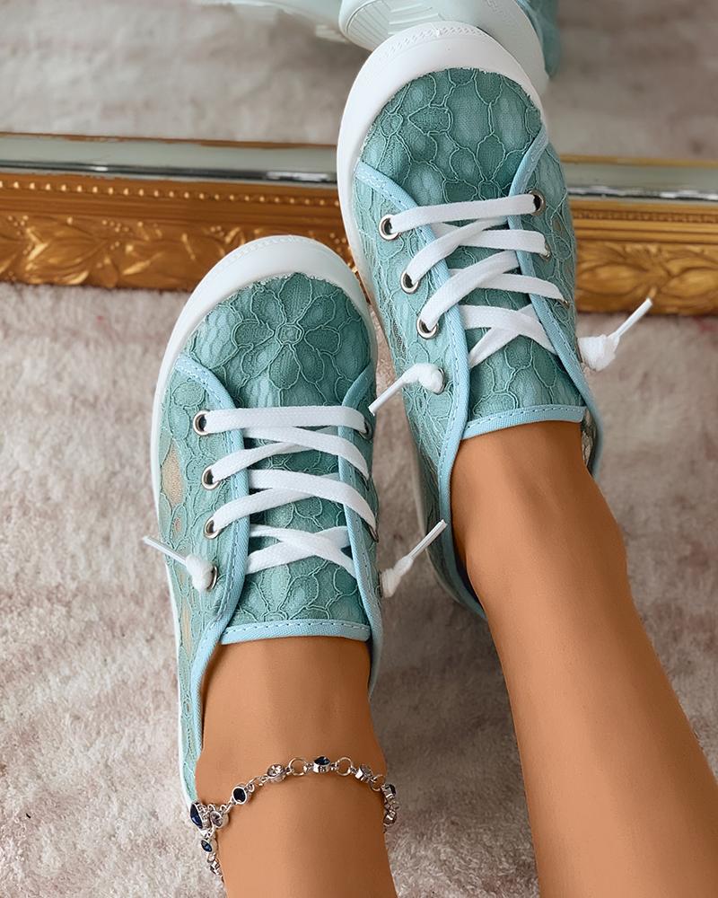 

Crochet Lace Eyelet Lace-Up Sneaker, Blue