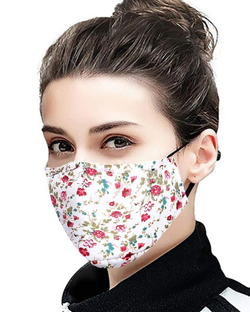 

Daisy / Floral / Retro Print Ear Loop Breathable Mouth Mask With 4 Filters, White
