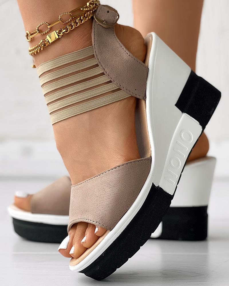 

Peep Toe Slingback Platform Muffin Wedge Sandals, Khaki