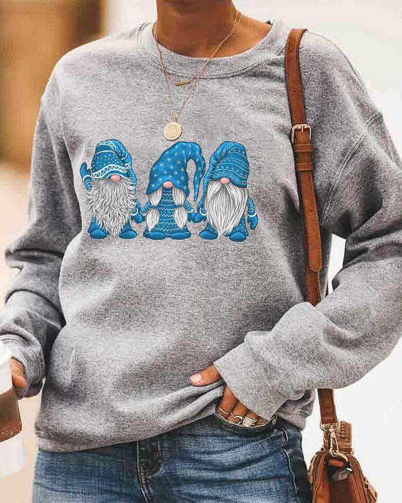 

Christmas Santa Print Long Sleeve Casual Sweatshirt, Blue