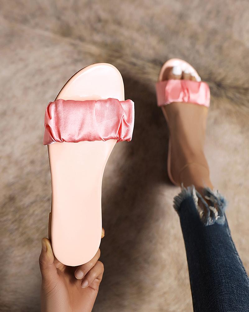 

Round-toe Splicing Elastic Band Flat Slippers, Pink