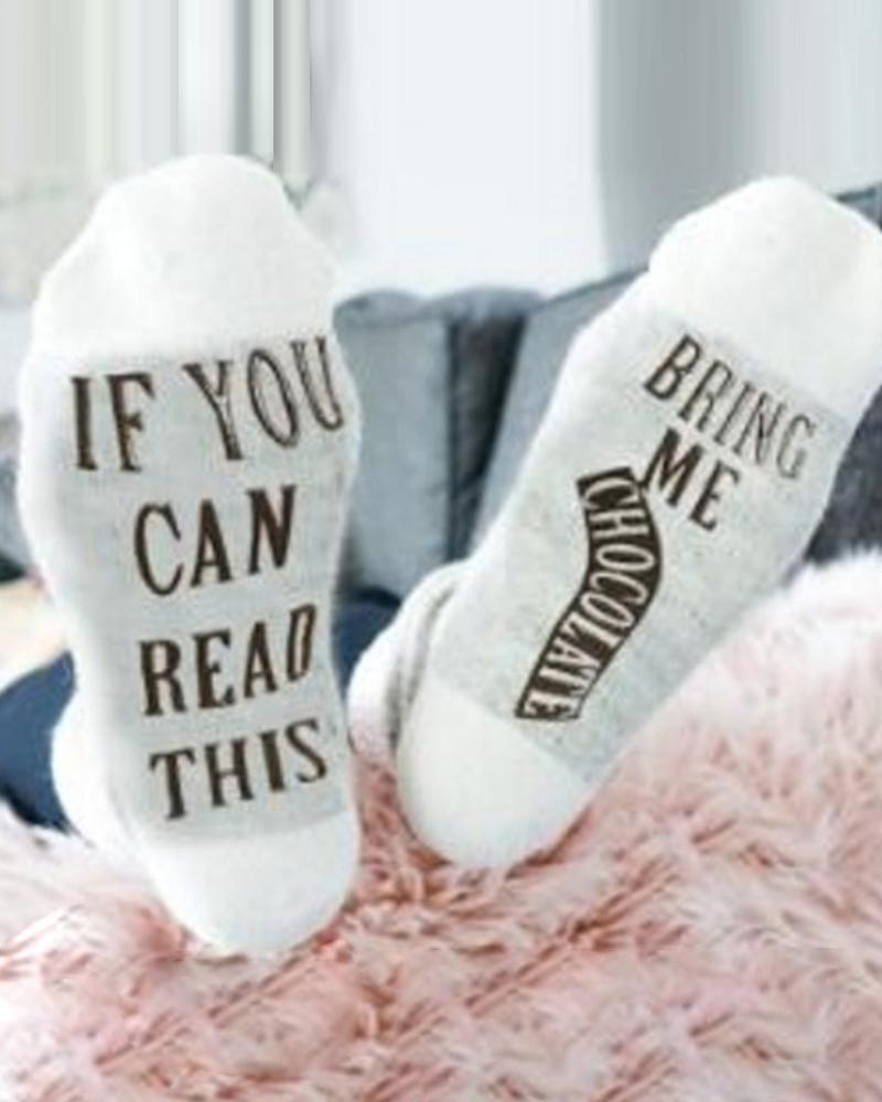 

Letter Print Colorblock Socks, White
