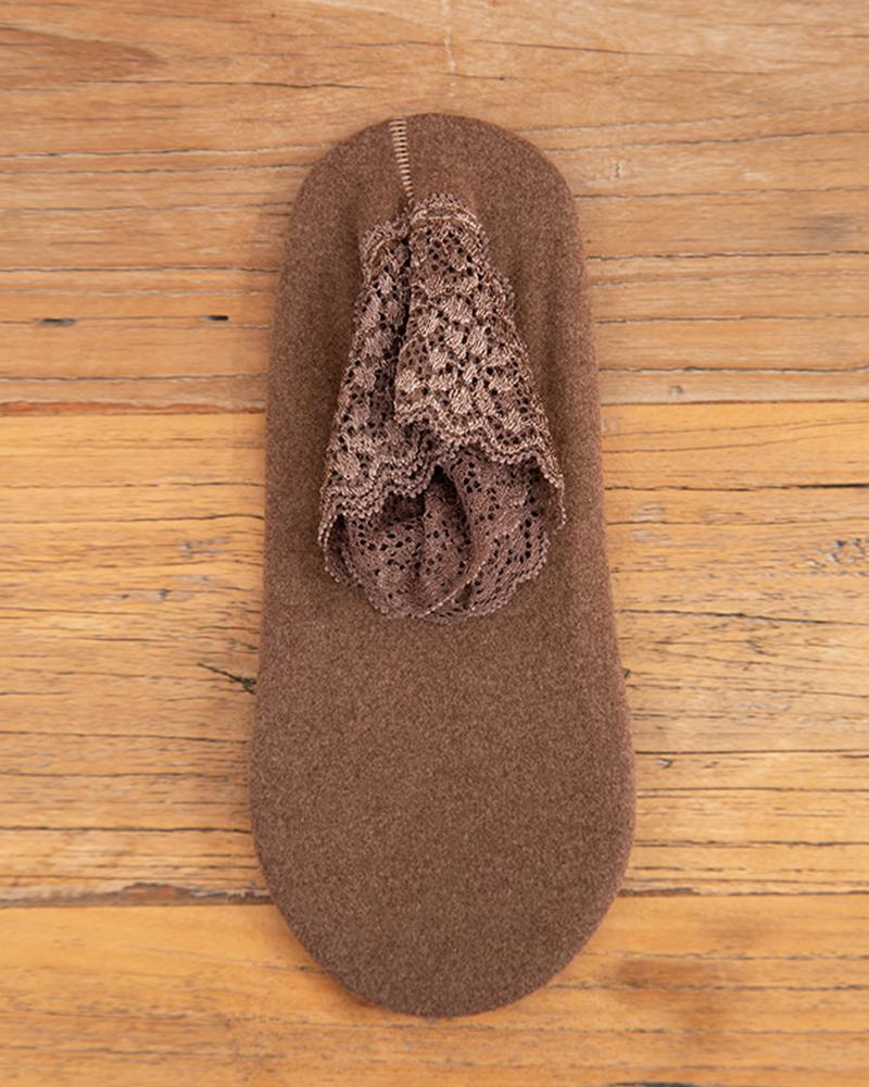 

1Pair Lace Trim Thermal Ankle Socks, Coffee