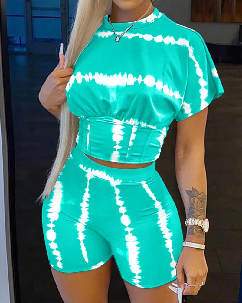 

Ensemble haut court et short à imprimé tie-dye, Green