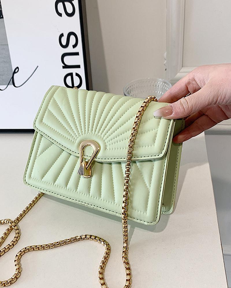 

Quilted Chain Strap Lock Flap Shoulder Bag, Green