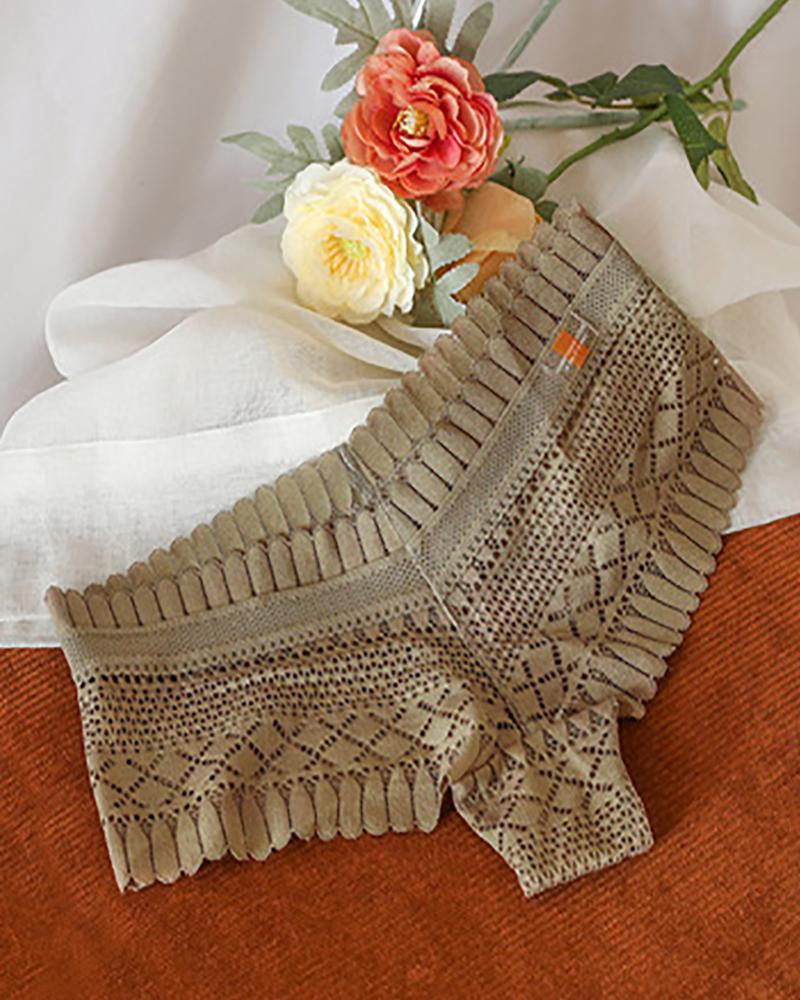 

Crochet Lace Hollow-out High Waist Panty, Coffee