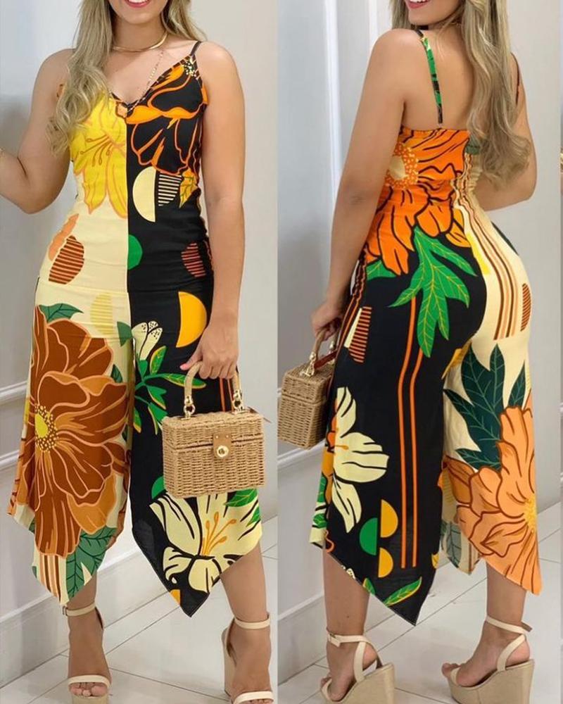 

All Over Print Sling Loose Jumpsuits, Multicolor