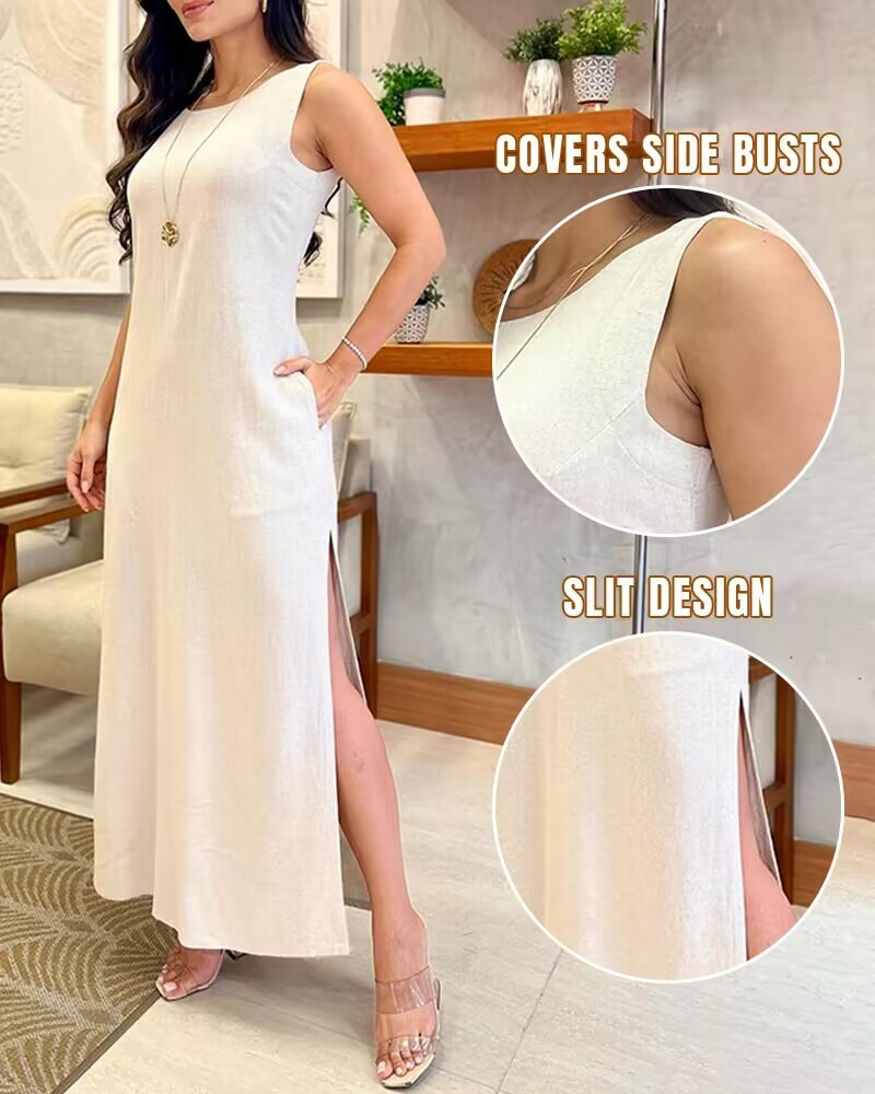 

High Slit Pocket Design Casual Dress, Apricot
