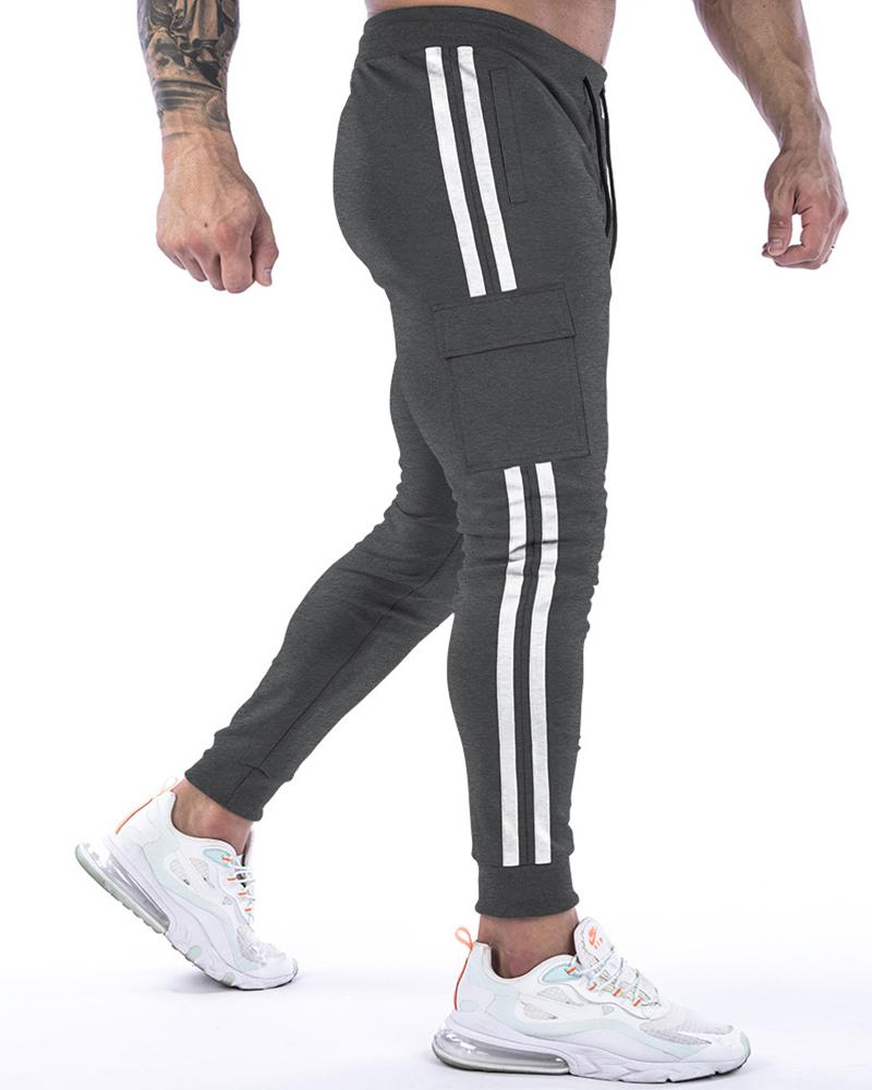 

Stripe Patchwork Skinny Pants With Baggy, Dark grey