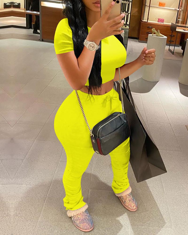 

Solid Sporty Top & Pant Set, Yellow