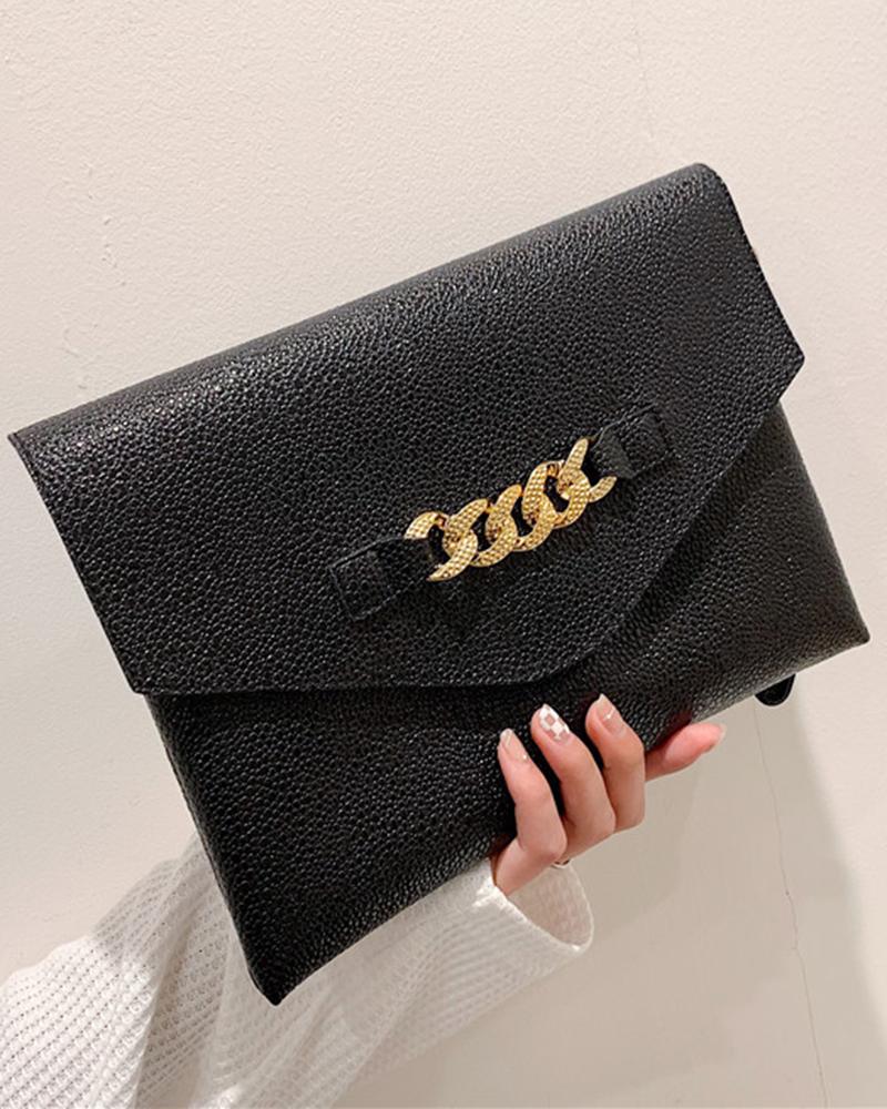 

Chian Decor Envelop Clutch Bag, Black