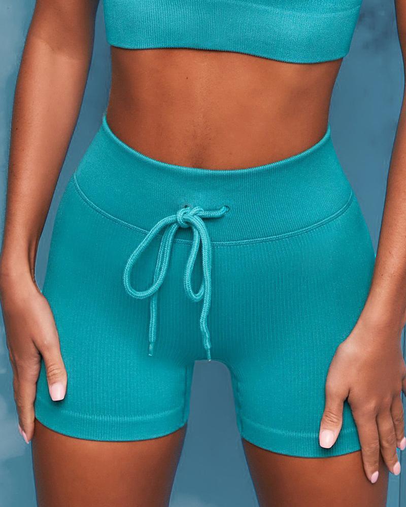 

Plain Skinny Lace-up Seamless Active Pants, Green