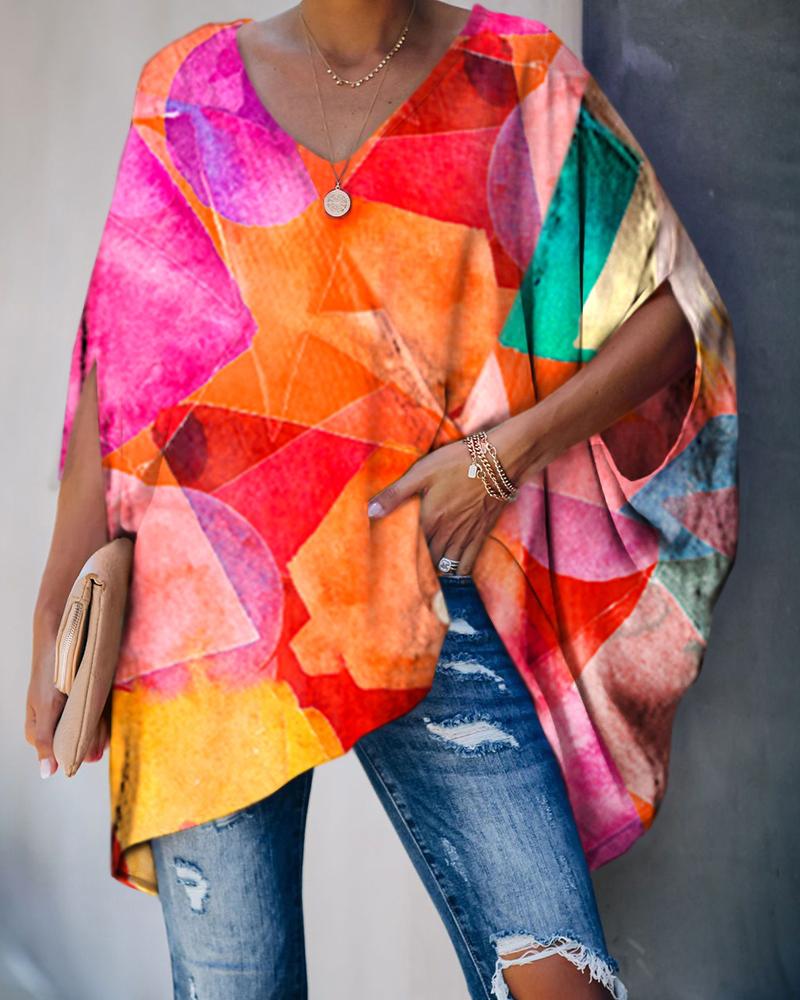 

Colorblock Batwing Sleeve Casual T-Shirt, Multicolor