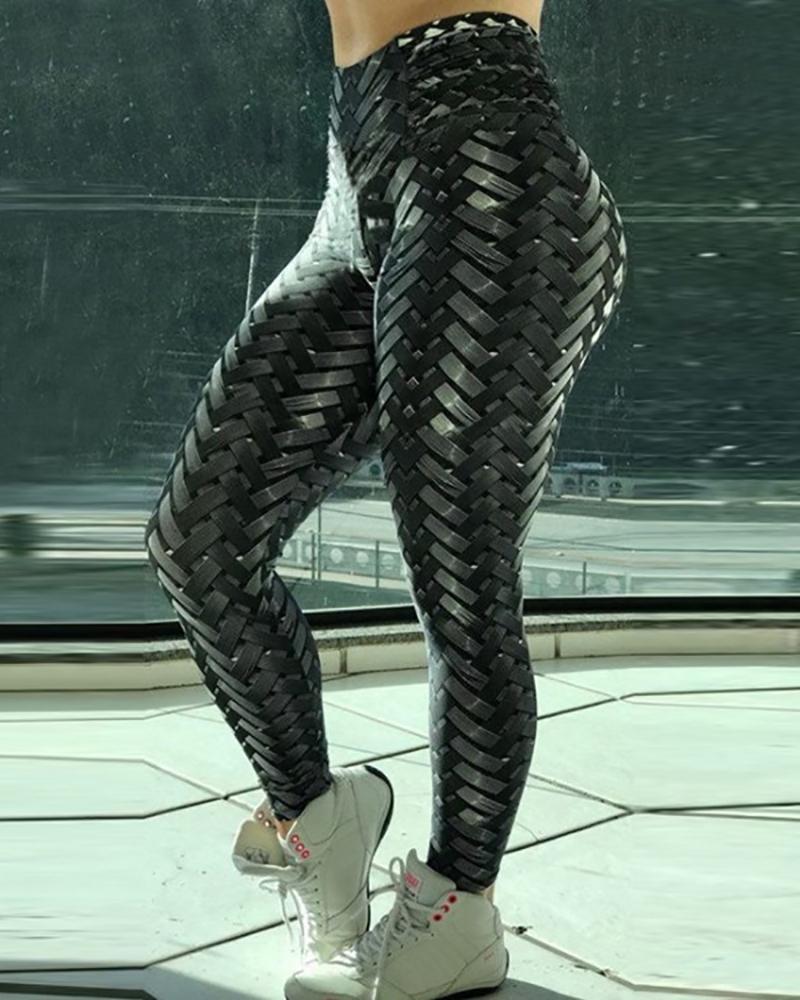 

Braided Pattern High Waist Skinny Leggings, Black
