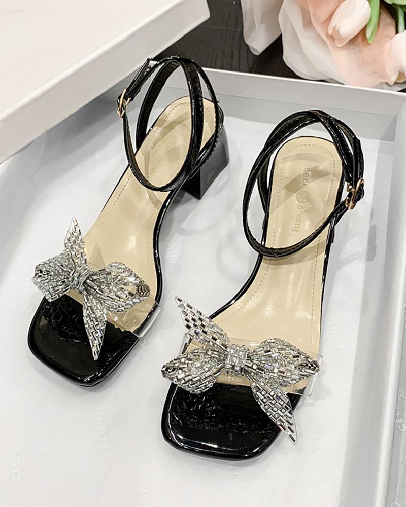 

Rhinestone Bowknot Pattern Wedding Guest Shoes, Black