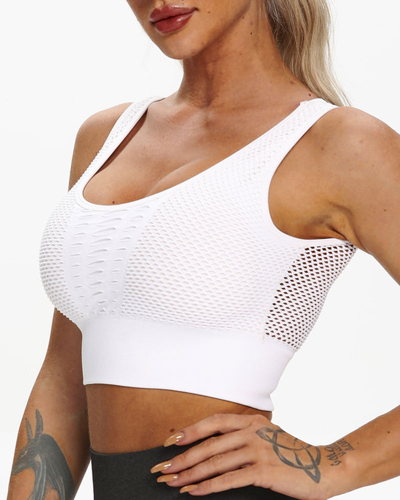 

Breathable Hollow Out Active Top, White
