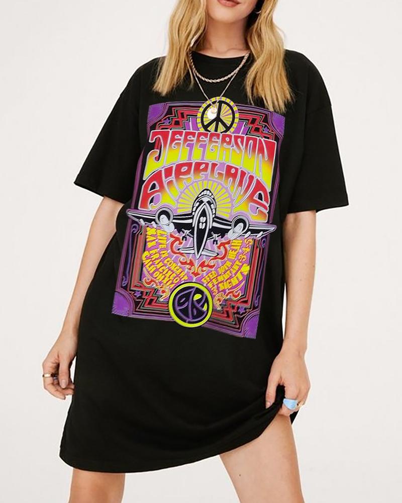 

Letter Graphic Print Short Sleeve Casual T-Shirt Dress, Black