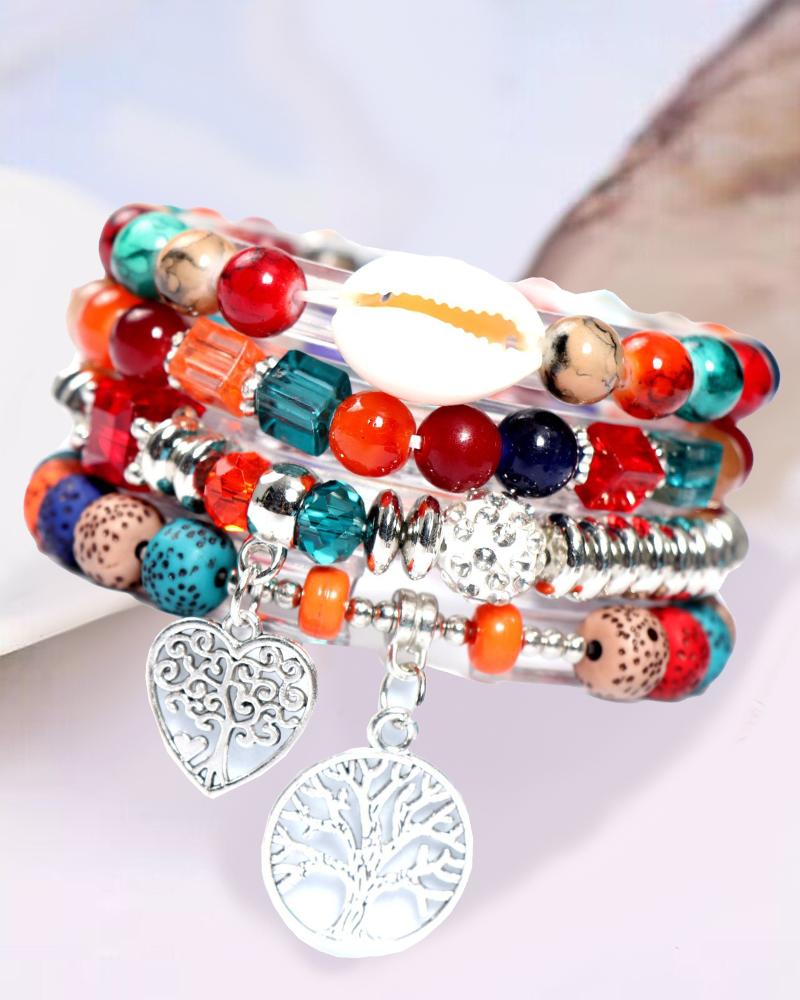 

1pcs Shell Crystal Stone Beaded Bohemian Trendy Multi-layer Bracelet, Multicolor
