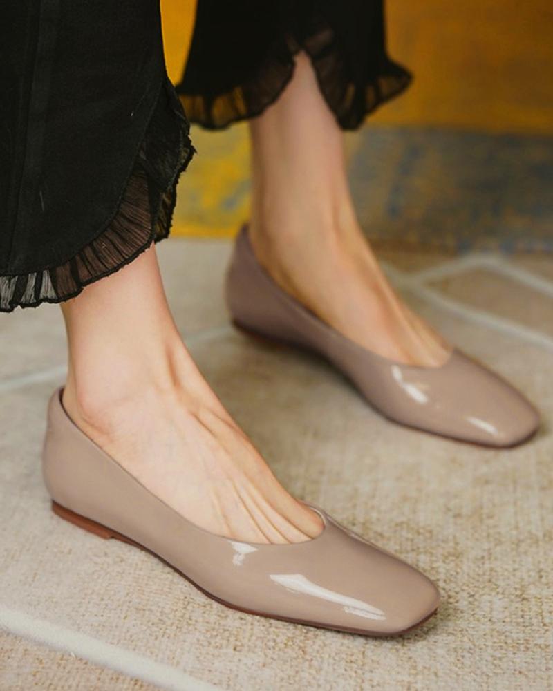 

Square Toe Casual Slip On Flats, Apricot