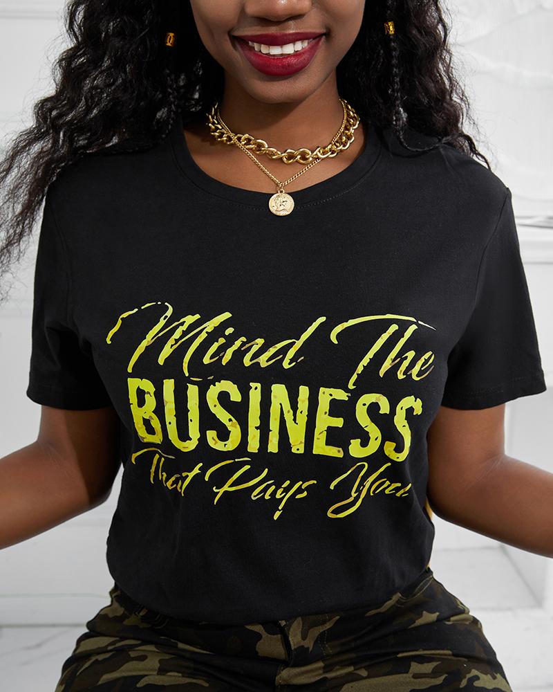 

Letter Print Short Sleeve T-shirt, Black