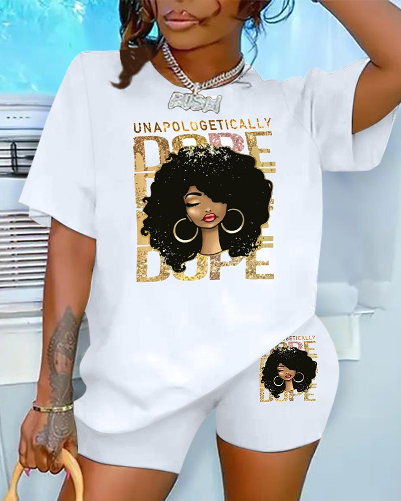 

Plus Size Unapologetically Dope Figure Print Top & Shorts Set, White