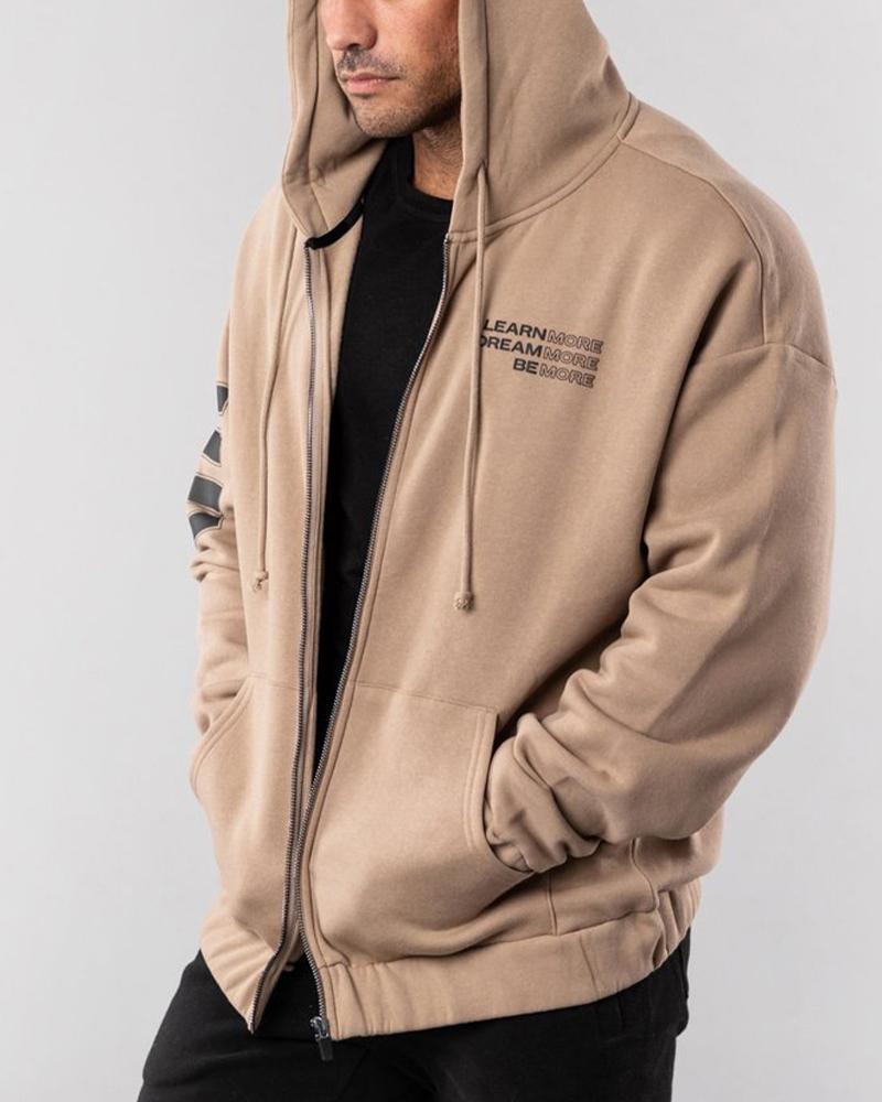 

Letter Printing Long Sleeve Hoodies Coats, Khaki