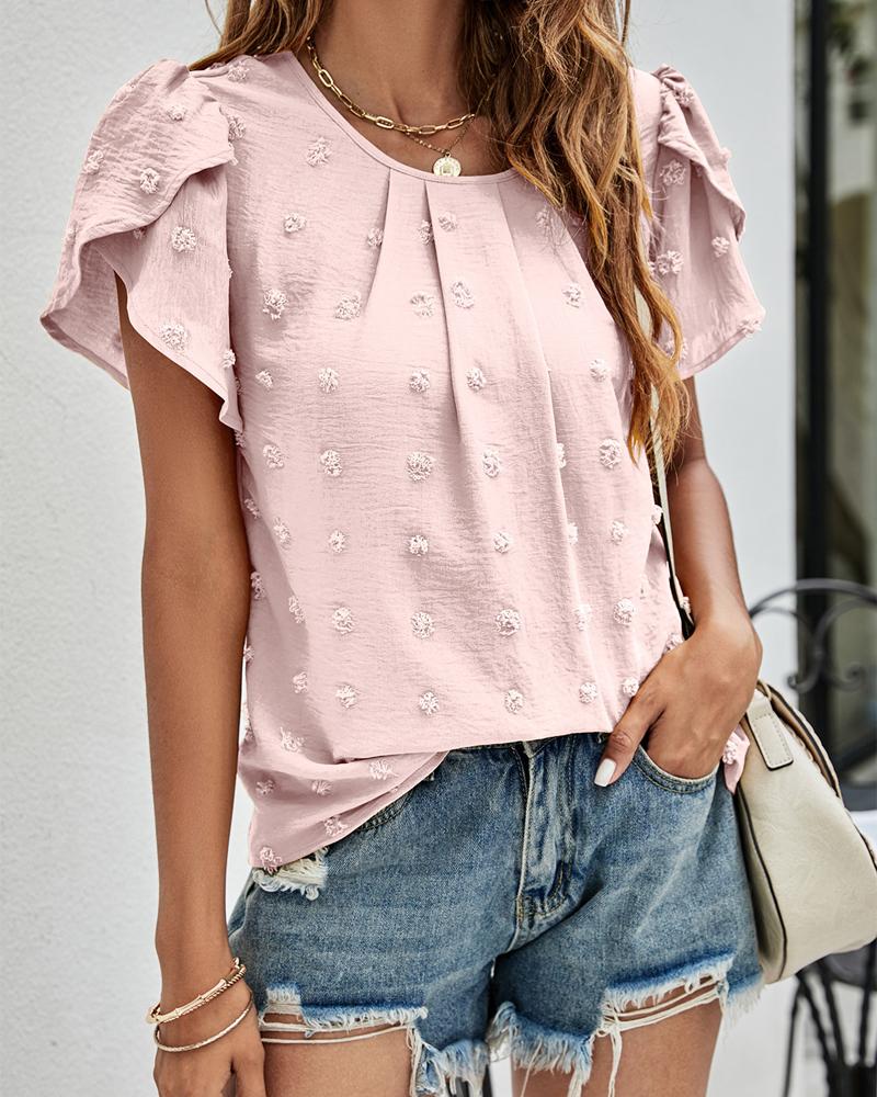 

Swiss Dot Puff Sleeve Top, Pink