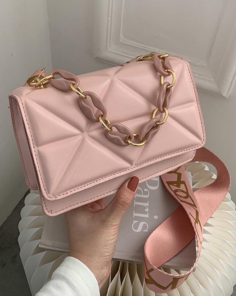 

Geometric Flap Satchel Bag, Pink
