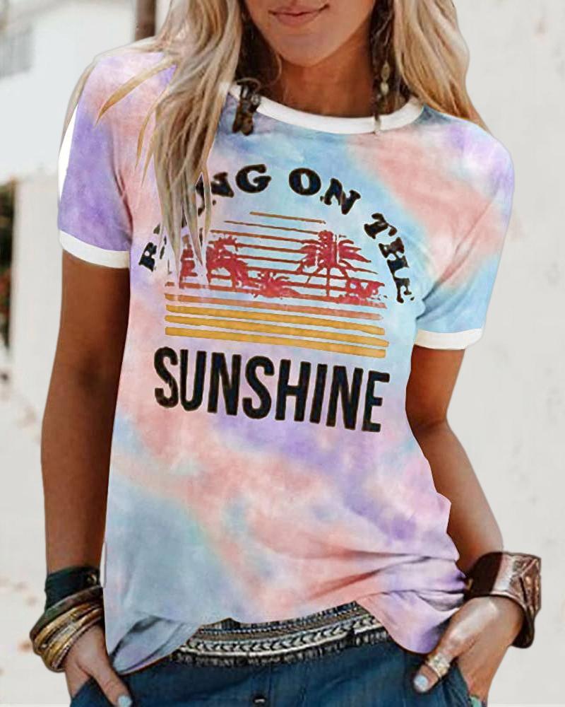 

Tie Dye Letter Print Short Sleeve T-shirt, Purple
