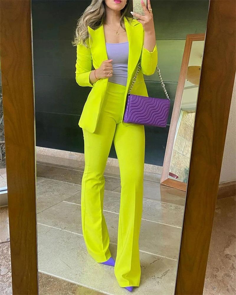 

Long Sleeve Lapel Collar Blazer, Yellow