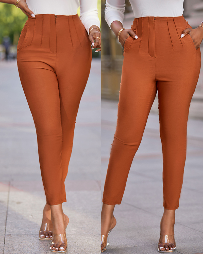 

High Waist Cropped Work Pants, Khaki