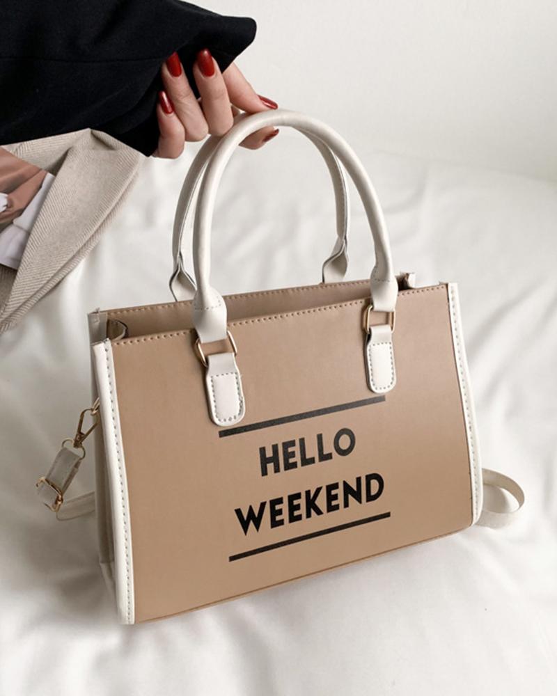 

Letter Print Large Capacity Tote Bag, Khaki