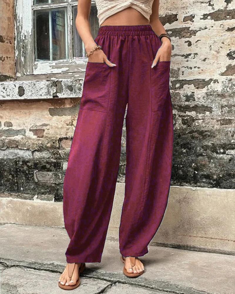 

Pocket Design Harem Casual Pants, Wine red