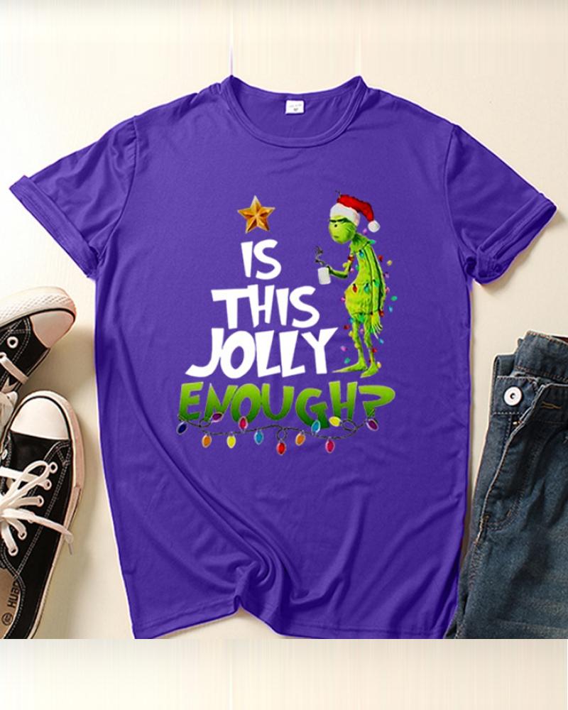

Christmas Grinch Letter Print T-shirt, Purple