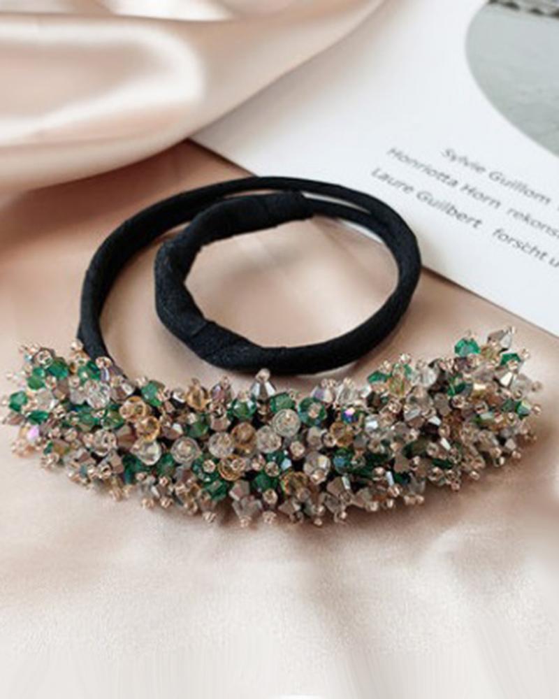 

1pc Colorblock Crystal Beaded Hair Bun Maker, Green