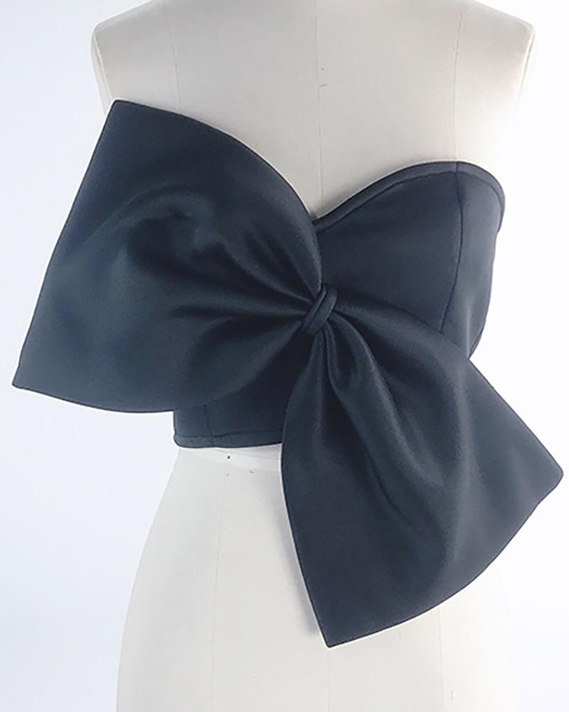 

Bandeau Bowknot Front Crop Tank Top, Black