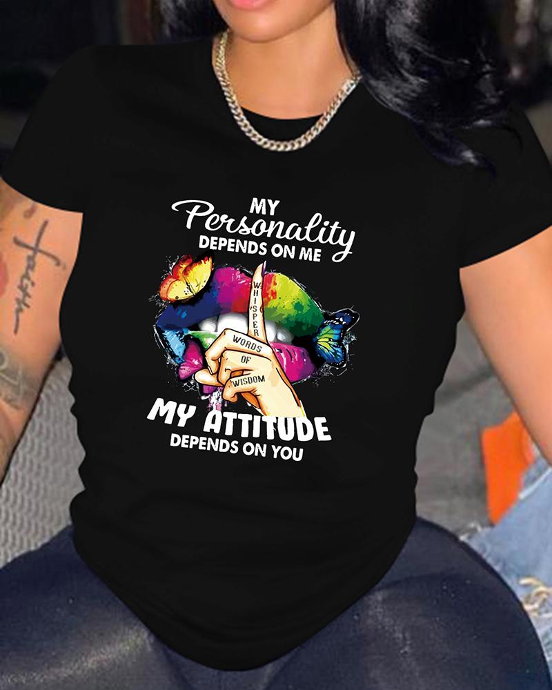 

Butterfly Slogan Print Short Sleeve Top, Black