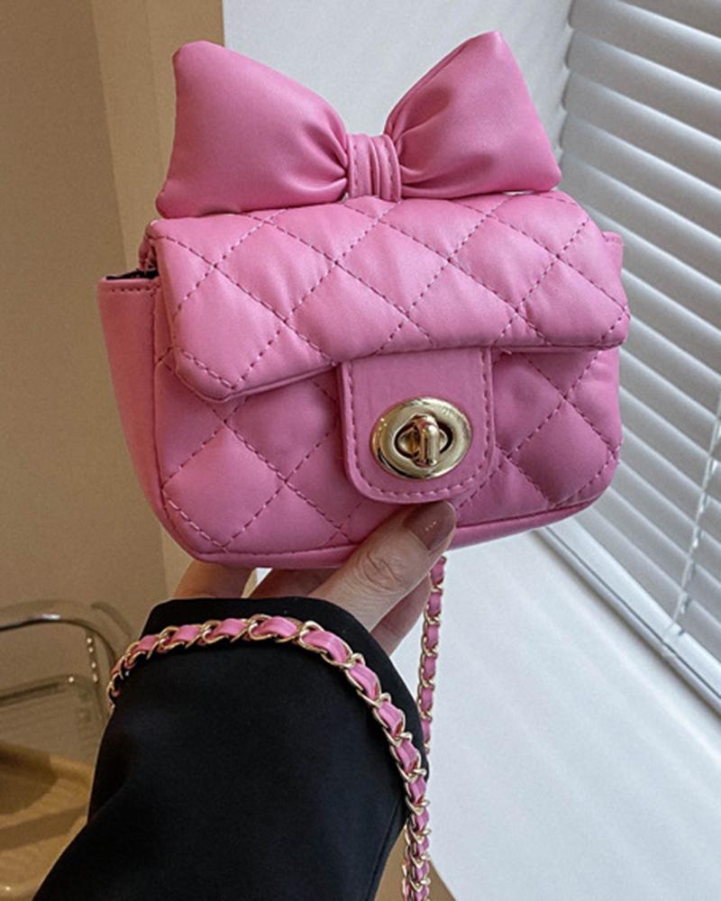 

Bowknot Design Quilted Twist Lock Square Crossbody Bag, Pink