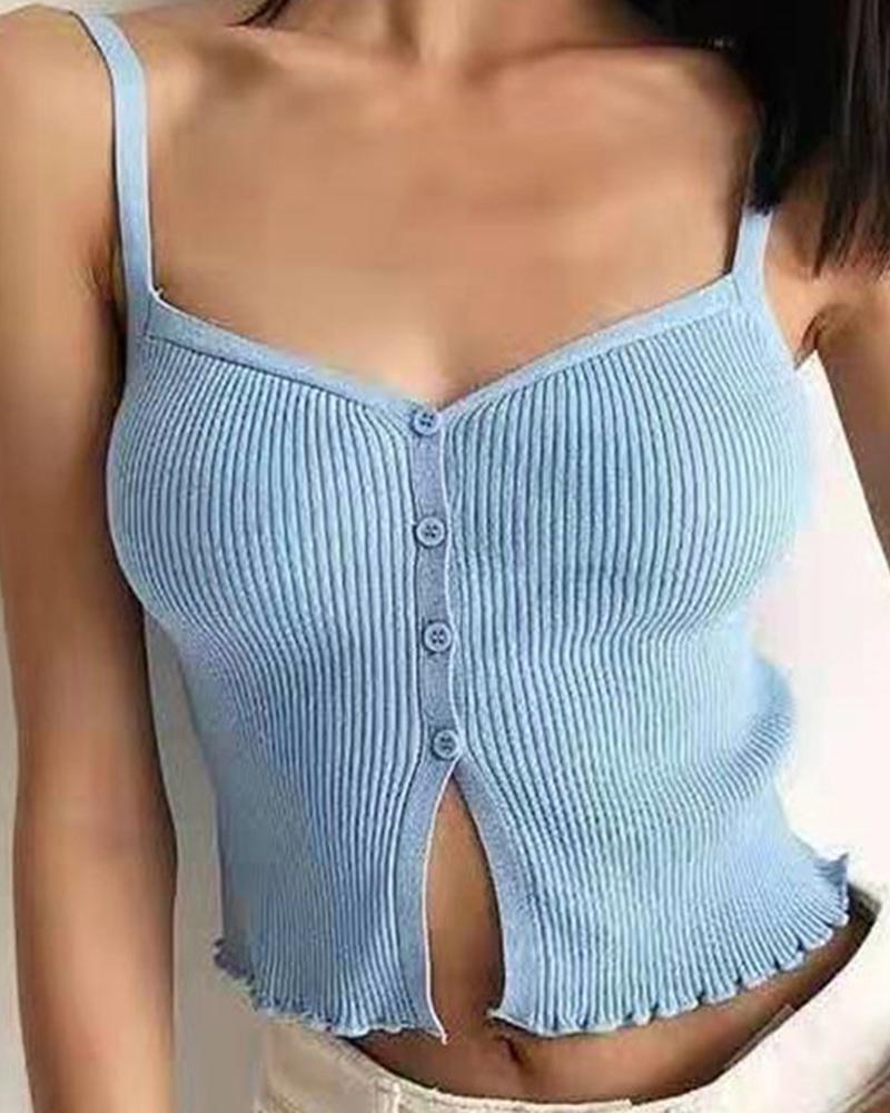 

Solid Skinny Strap Button-up Tanks, Blue