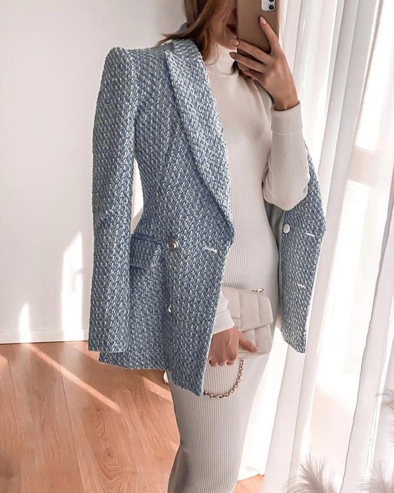 

Double Breasted Pocket Design Blazer Coat, Blue